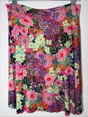 Natural Life PullOn Floral Skirt L Rayon Stretch Boho Artsy Festival Lightweight